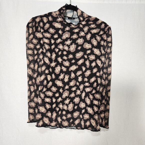 W5 Sheer Grunge Whimsigoth Black/Tan Leopard Print 3/4 Mock Neck Top Size S NEW! - Picture 2 of 15